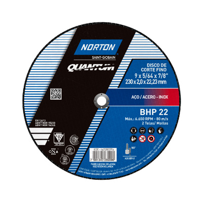 NORTON DISCO QUANTUM P/METAL E INOXID T41 DE 9"X5/64"X7/8" BHP22 66252931359